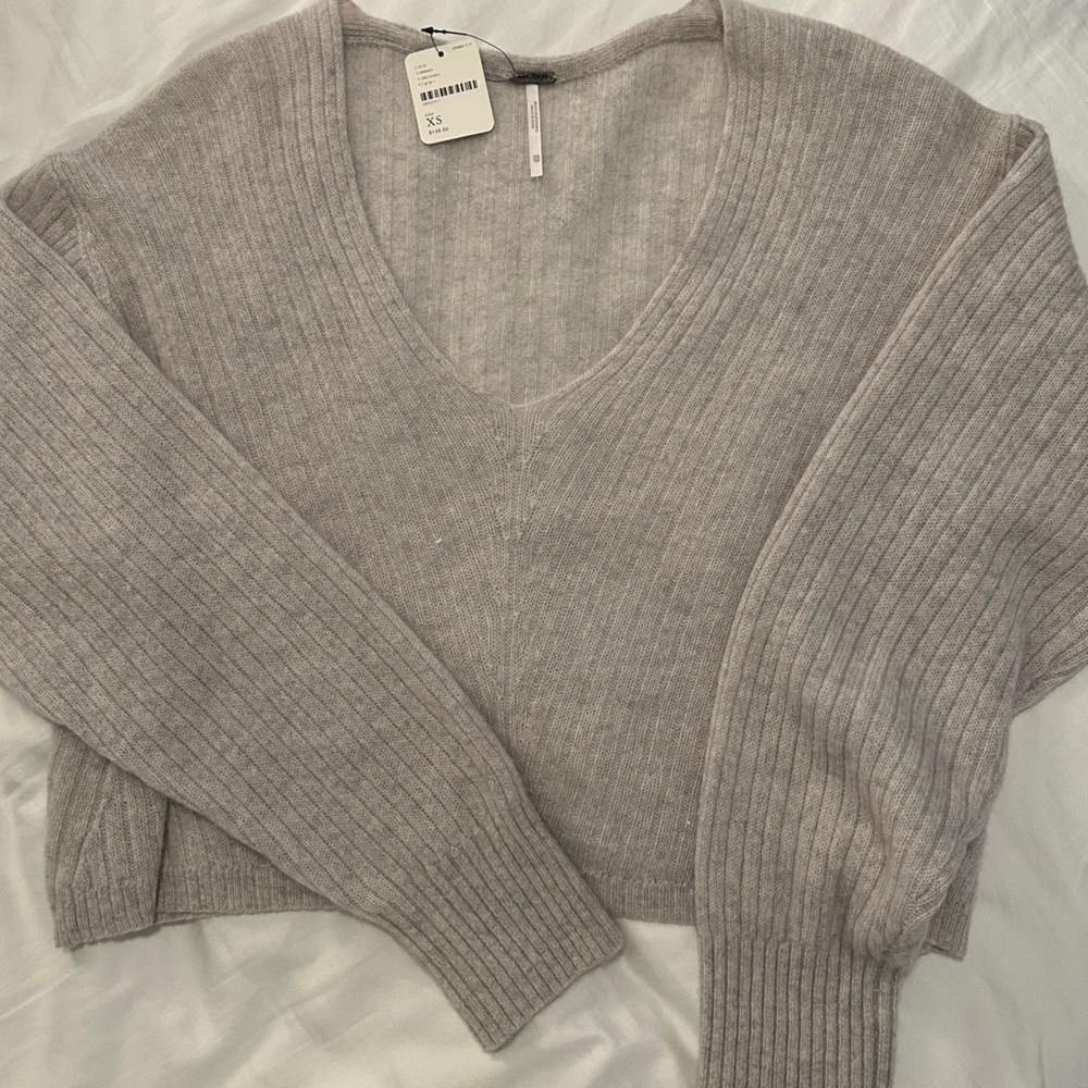 Free People Light Gray V-Neck Sweater